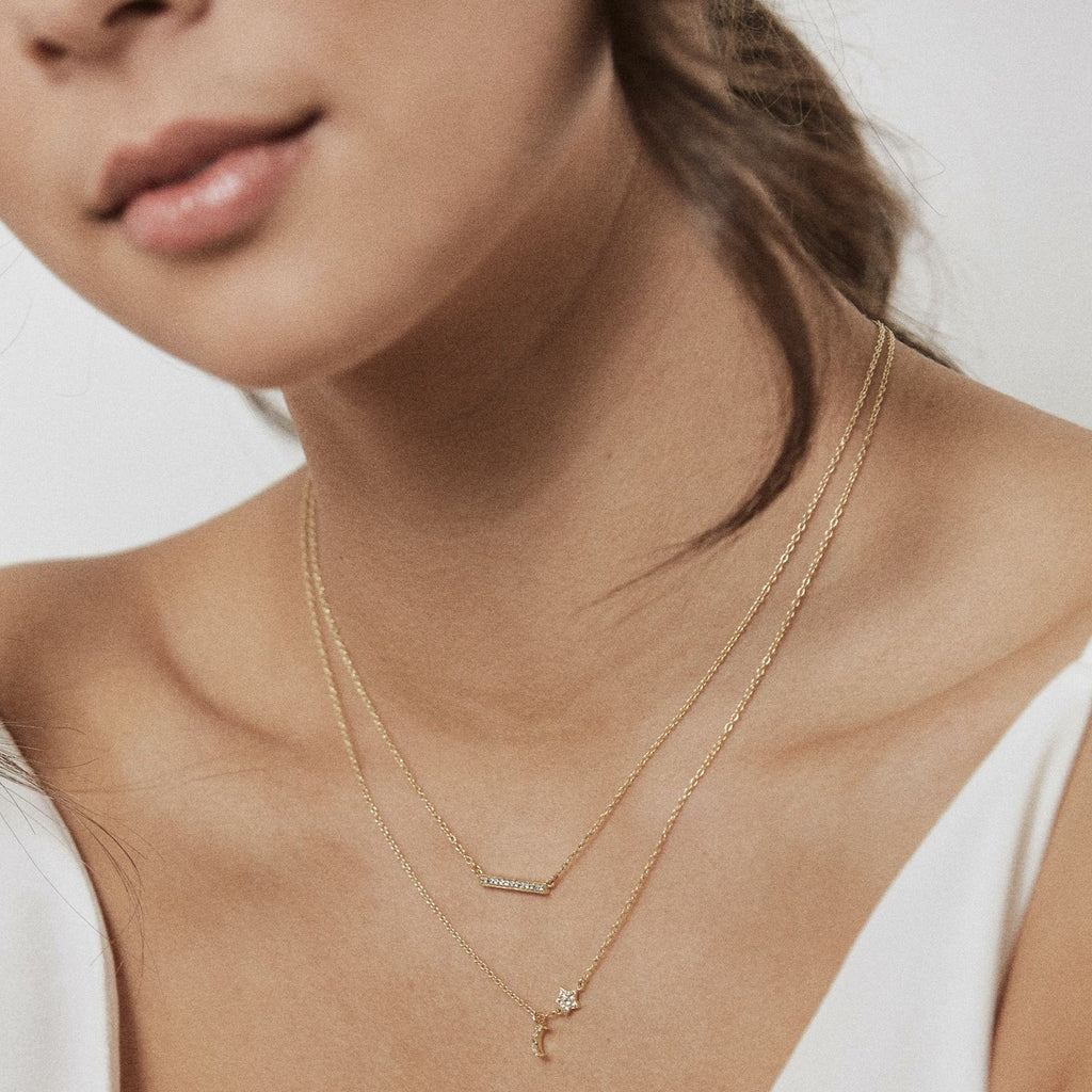 Silk & Steel Superfine Bar Necklace White Topaz Silver