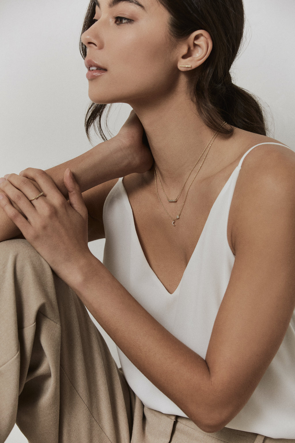 Silk & Steel Jewellery Superfine Bar Ear Climber Silver and White Topaz