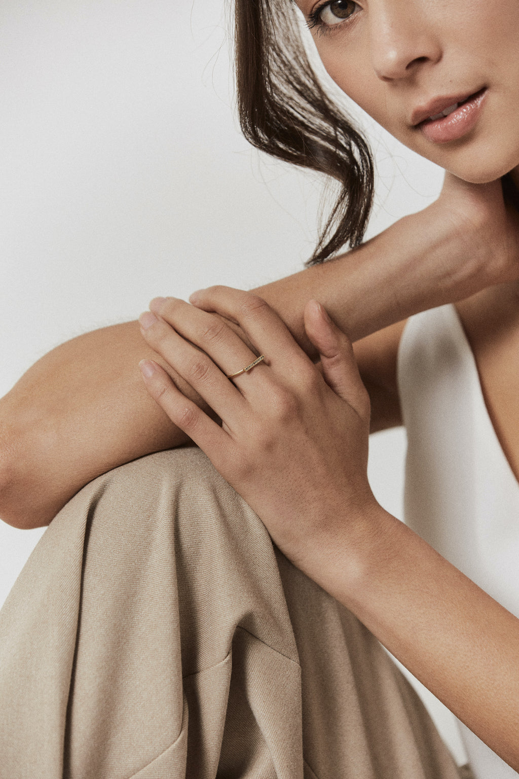 Silk & Steel Jewellery Superfine Bar Ring White Topaz Silver