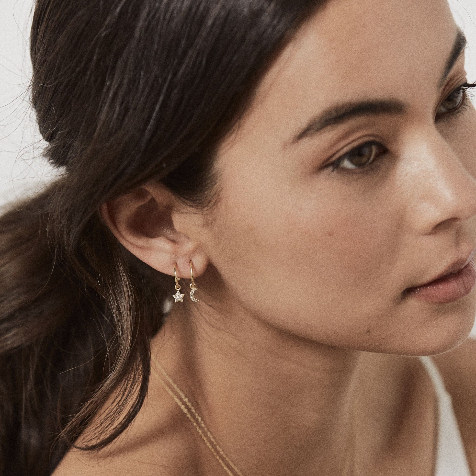 Silk & Steel Superfine Celestial Star and Moon Hoop Earrings Silver