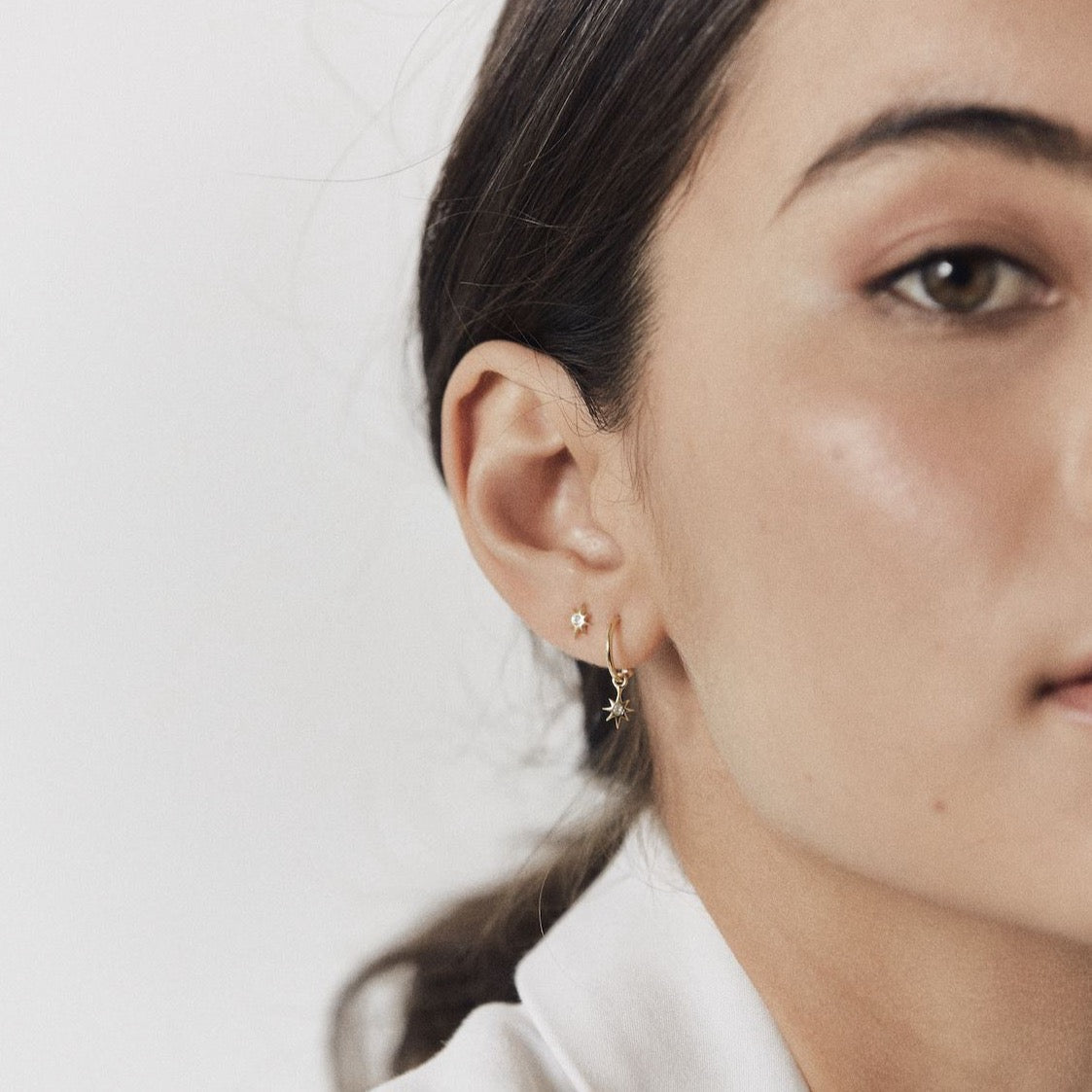Silk & Steel Jewellery Superfine Talisman Petite Star Hoops White Topaz + Silver