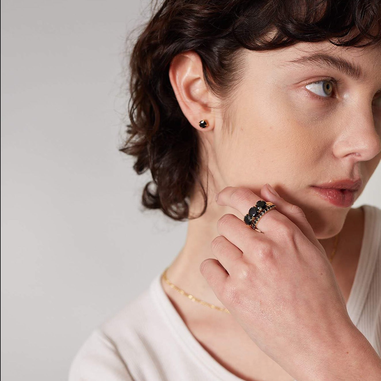 Silk & Steel Nostalgia Black Spinel and Silver Studs Earrings