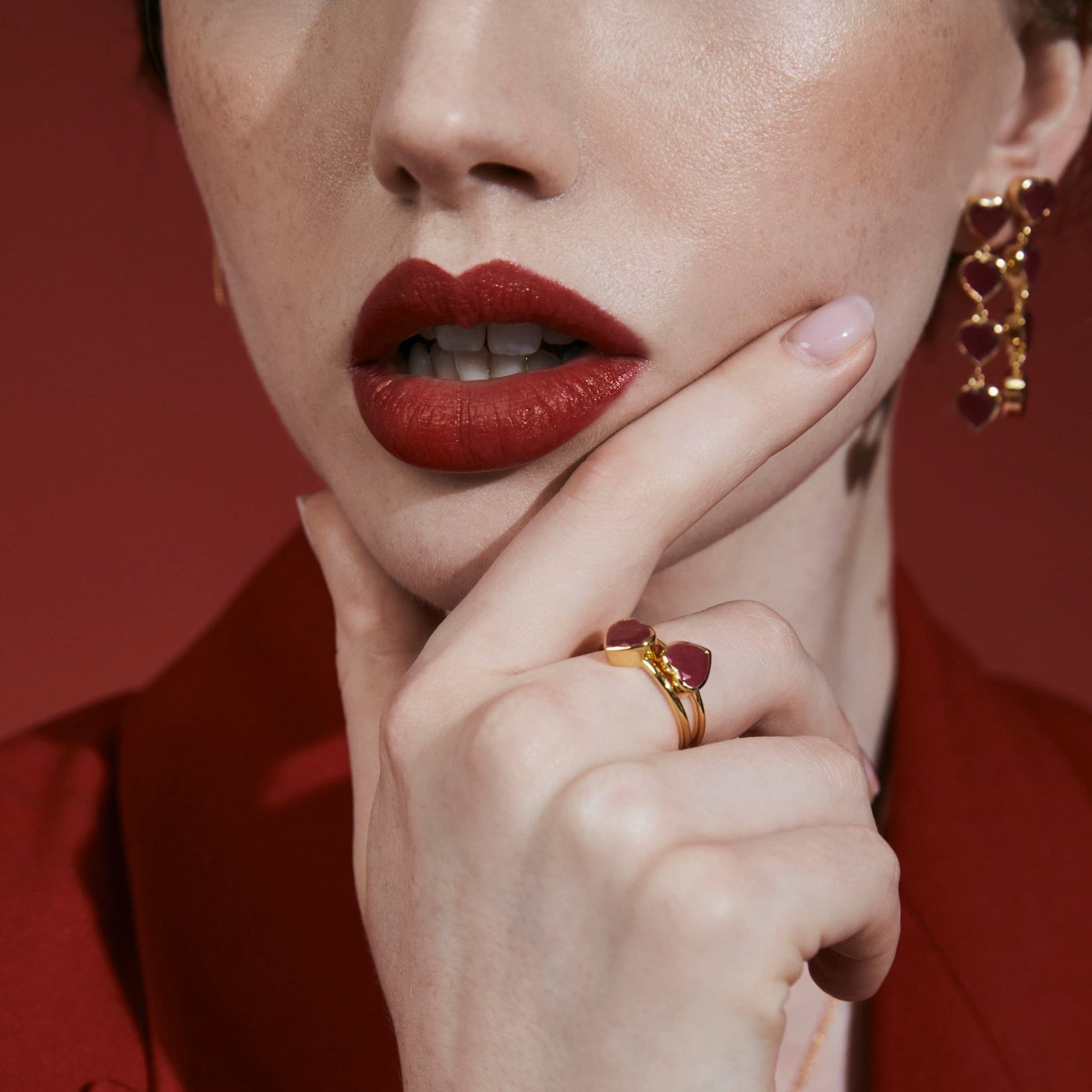 Silk & Steel Jewellery Aphrodite Valentine's Ring - ruby red quartz silver heart