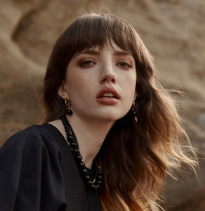 Silk & Steel Jewellery Aurora Hoops Black Onyx + Gold