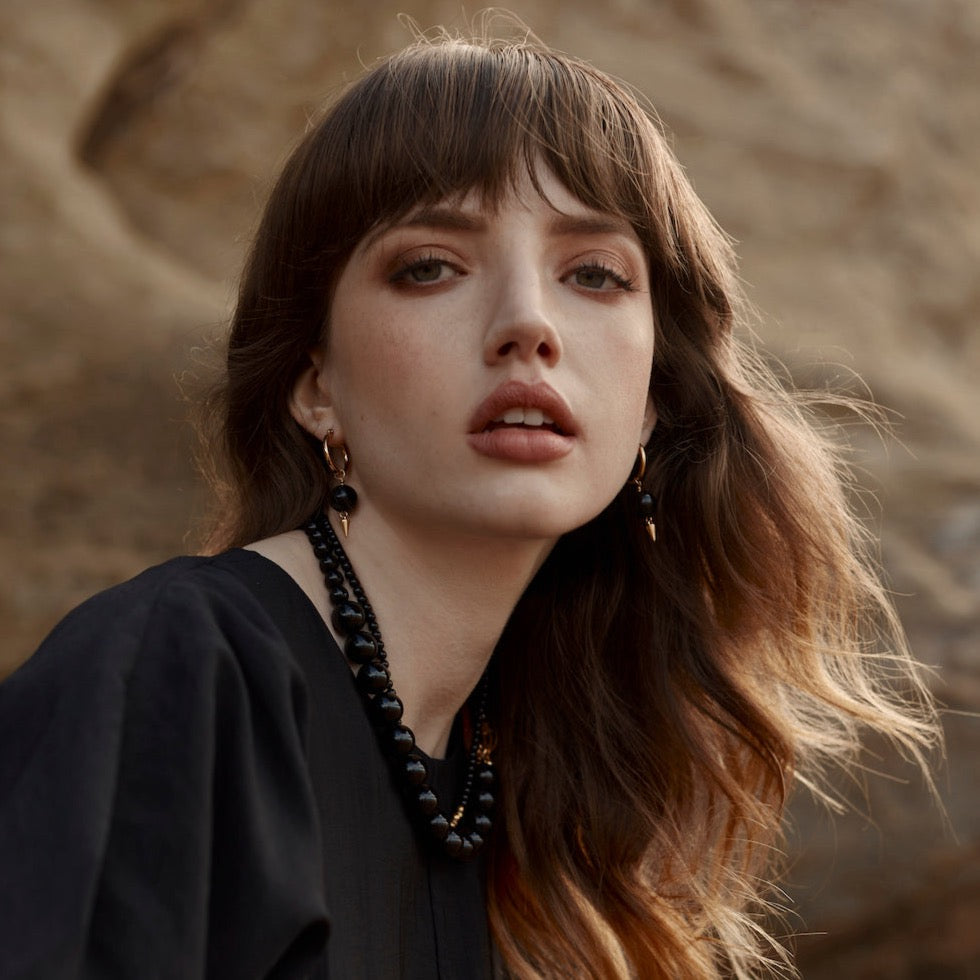 Silk & Steel Jewellery Luna Necklace Black Onyx + Gold