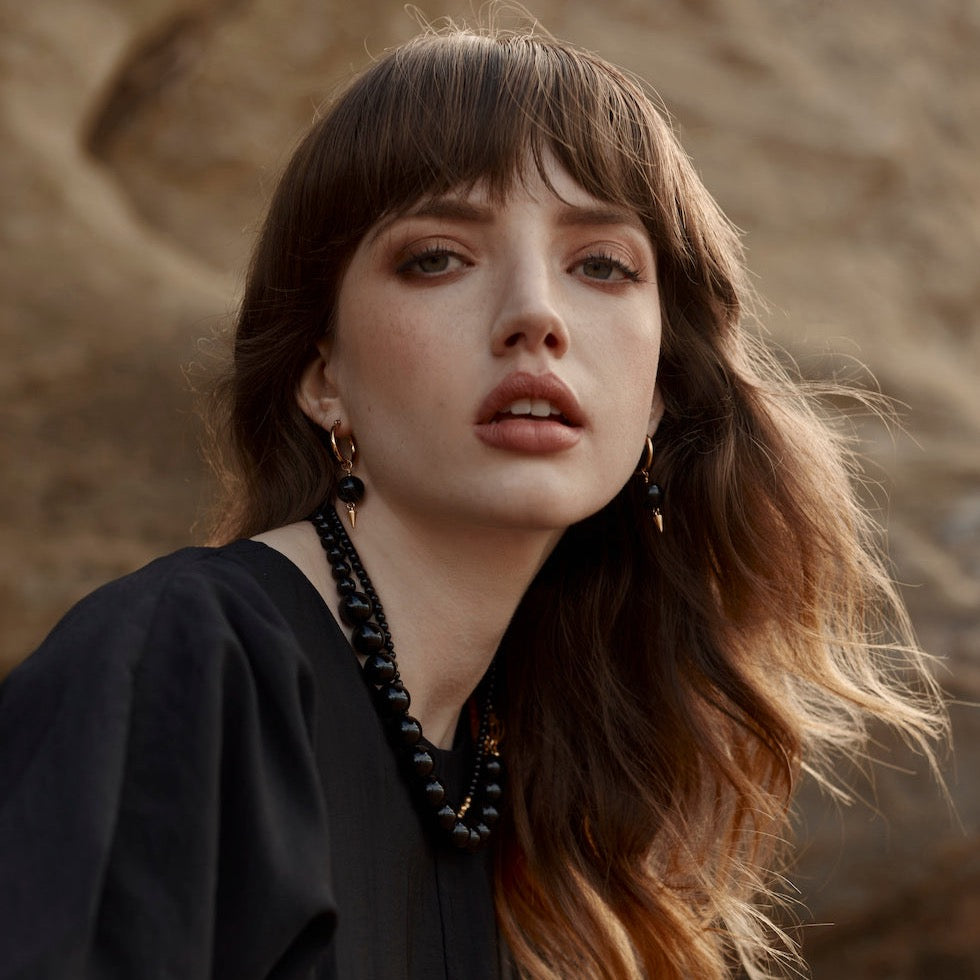 Silk & Steel Jewellery Party At The Front Necklace Black Onyx + Gold