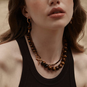 Silk & Steel Jewellery Luna Necklace Tiger's Eye + Gold