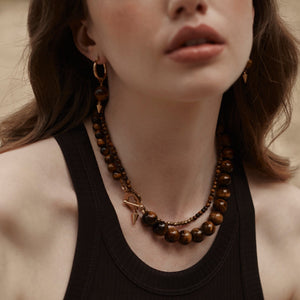 Silk & Steel Jewellery Party At The Front Necklace Tiger's Eye + Gold