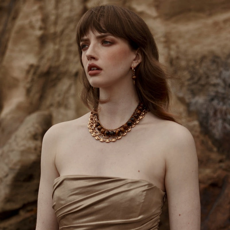 Silk & Steel Jewellery Luna Necklace Tiger's Eye + Gold