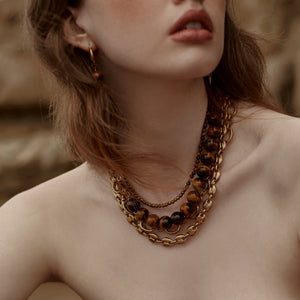 Silk & Steel Jewellery Party At The Front Necklace Tiger's Eye + Gold