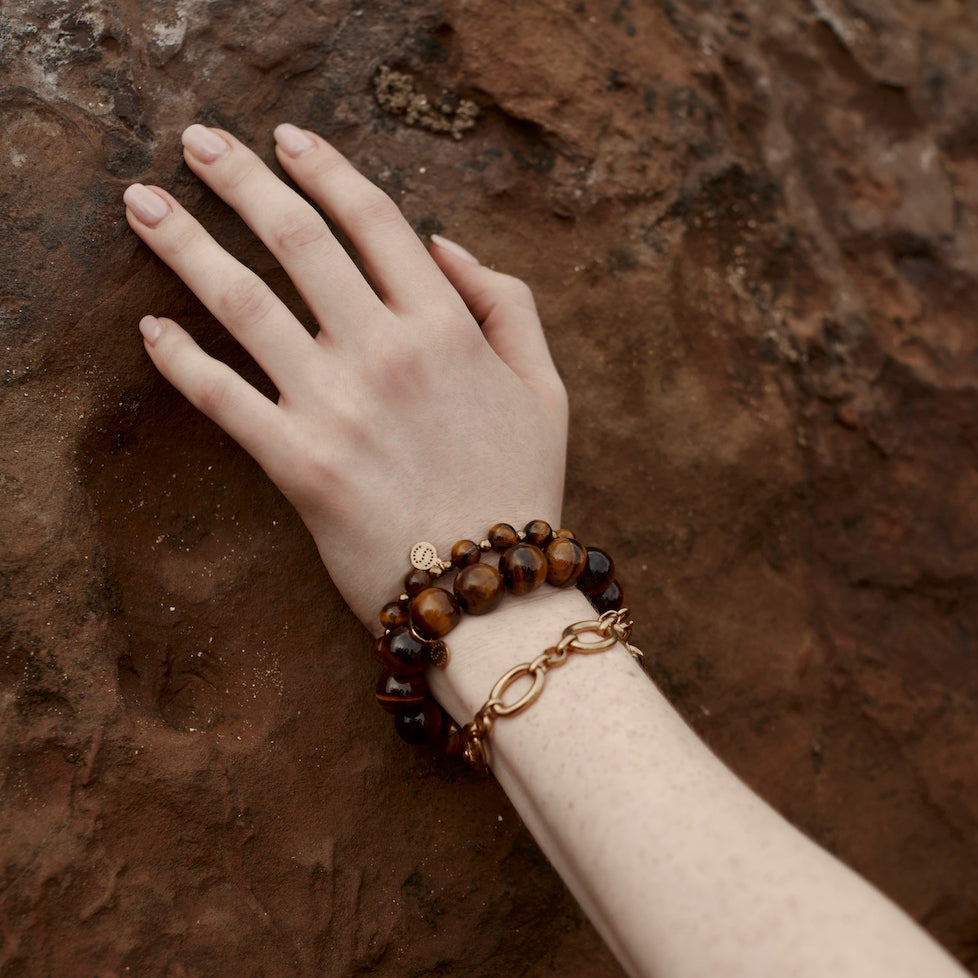 Silk & Steel Jewellery Luna Bracelet - Tiger's Eye + Gold