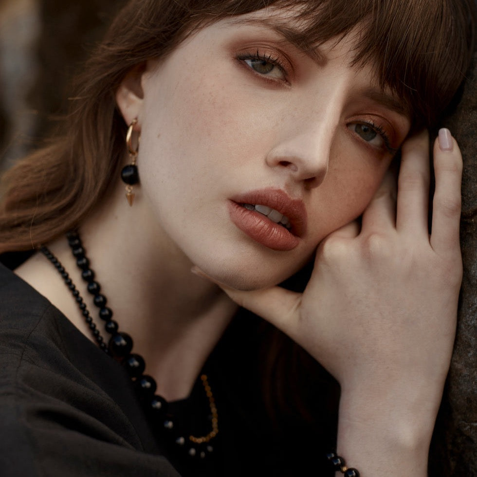 Silk & Steel Jewellery Luna Necklace Black Onyx + Gold