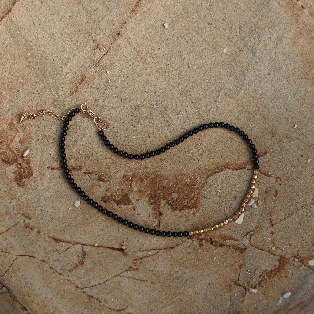 Silk & Steel Jewellery Party At The Front Necklace Black Onyx + Gold