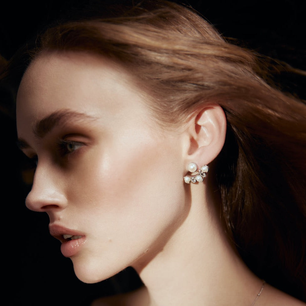 Silk & Steel Jewellery Radiant Ear Jackets Pearl + Silver - Christmas Jewellery