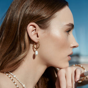 Silk & Steel Jewellery Bianca Hoop Earrings Pearl + Silver