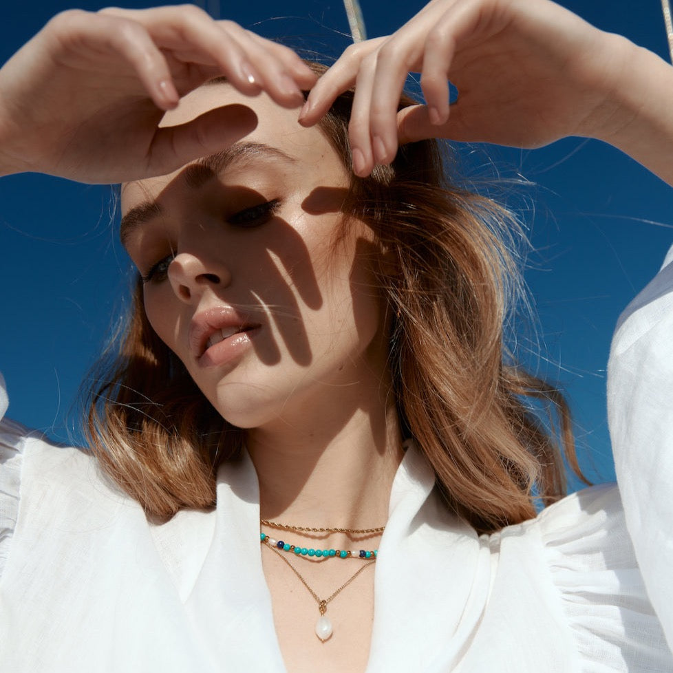 Silk & Steel Jewellery Sorrento Necklace Turquoise, Lapis Lazuli, Pearls + Gold