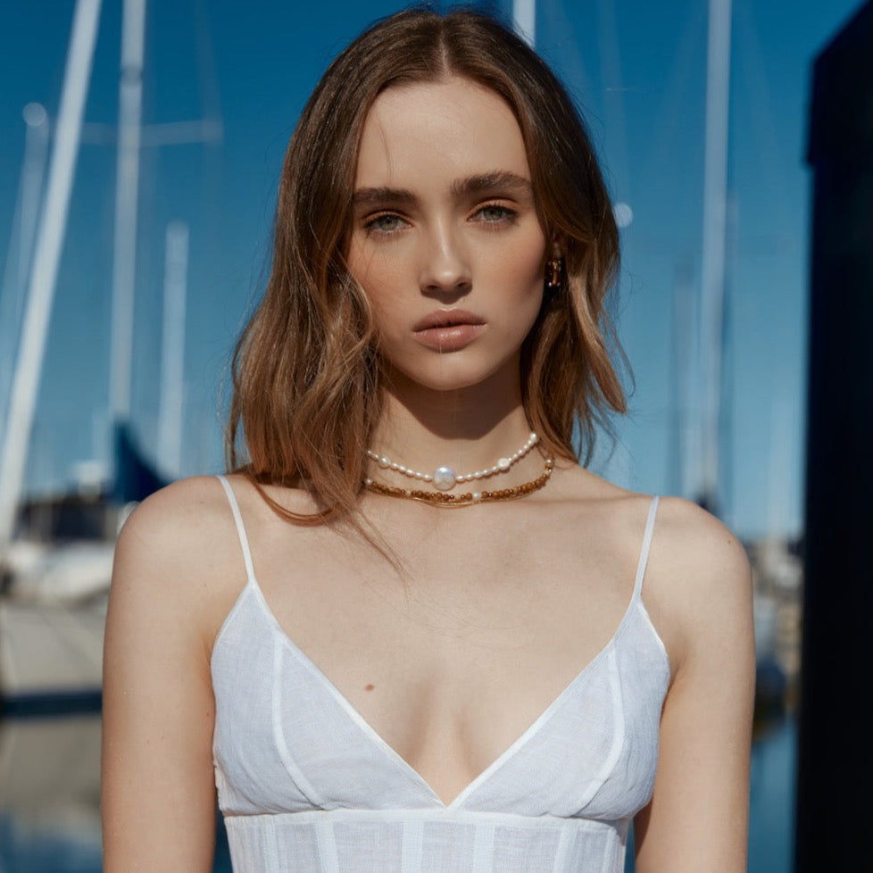 Silk & Steel Jewellery Bella Choker Pearl + Gold
