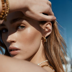 Silk & Steel Jewellery Palermo Hoop Earrings Pearl + Silver