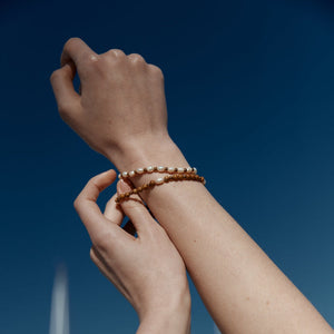 Silk & Steel Jewellery Amalfi Pearl + Gold Beaded Bracelet
