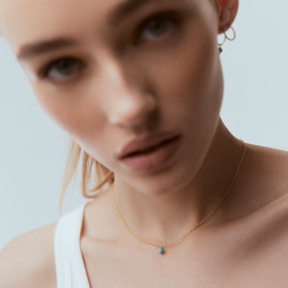 Silk & Steel Jewellery Superfine Mini Turquoise Necklace Gold