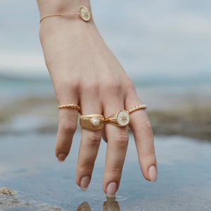 Silk & Steel Jewellery Guiding Star Signet Ring White Enamel + Gold