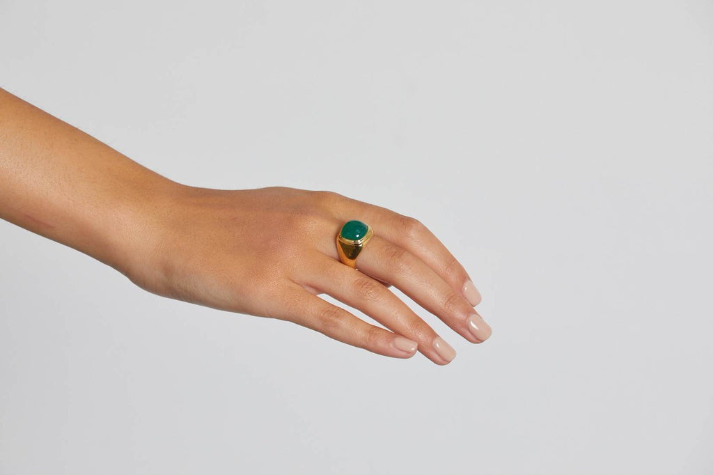 Silk & Steel Heritage Signet Ring Green Onyx + Gold