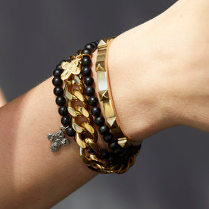 Silk & Steel Super Cross bracelet black onyx Gold