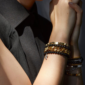 Silk & Steel Super Cross bracelet black onyx Gold