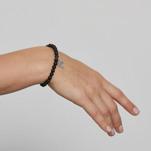 Silk & Steel Super Cross bracelet black onyx silver