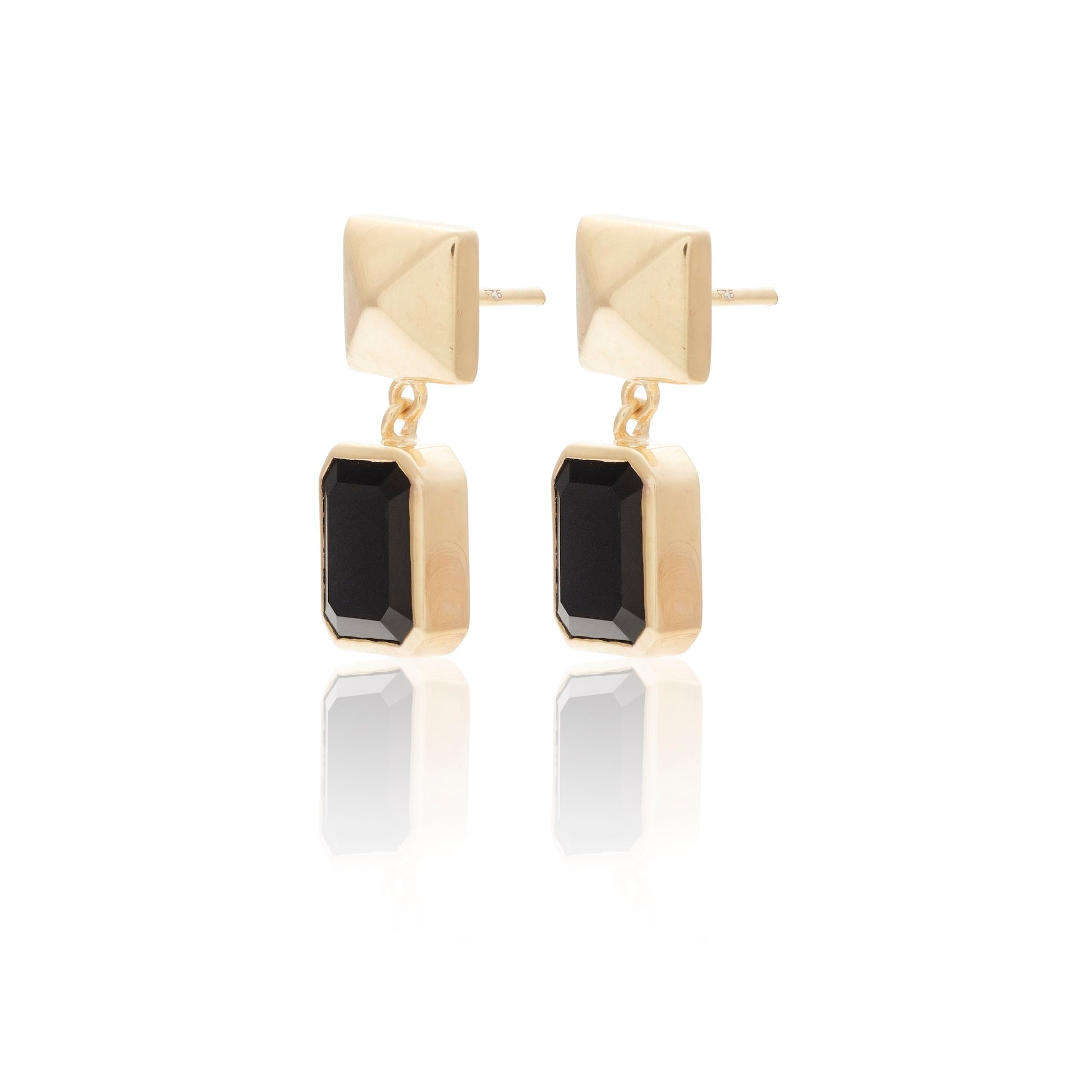 Silk & Steel Jewellery Athena Drop Earrings Black Onyx + Gold