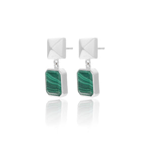 Silk & Steel Jewellery Athena Drop Earrings Green Malachite + Silver