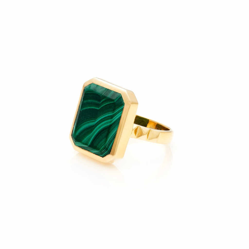 Silk & Steel Jewellery Athena Ring Green Malachite + Gold