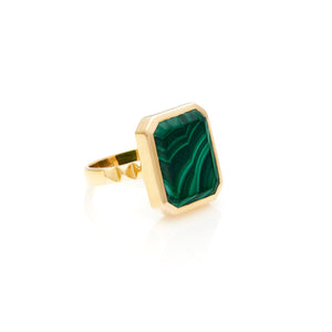 Silk & Steel Jewellery Athena Ring Green Malachite + Gold