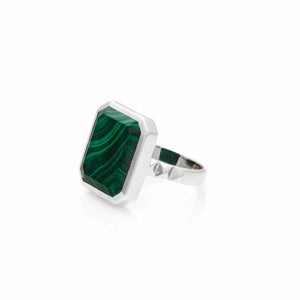 Silk & Steel Jewellery Athena Ring Green Malachite + Silver