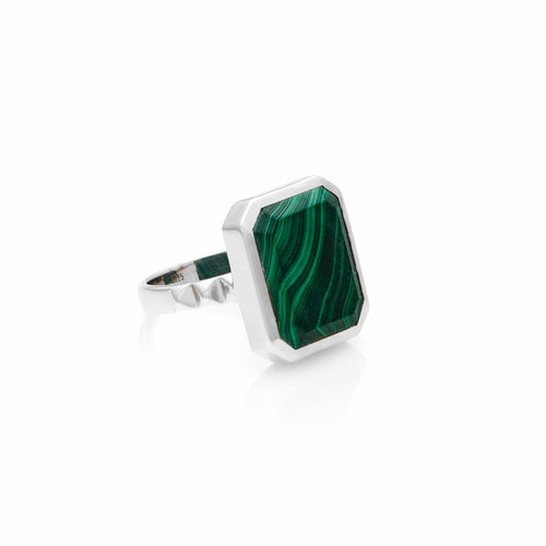 Silk & Steel Jewellery Athena Ring Green Malachite + Silver