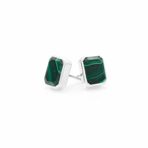 Silk & Steel Jewellery Athena Stud Earrings Green Malachite + Silver