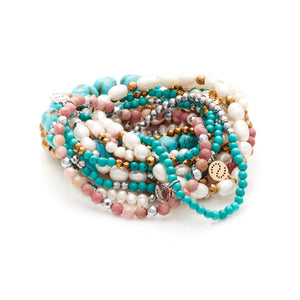 Silk & Steel Jewellery Sequence Bracelet Rhodochrosite + Gold