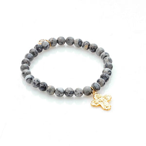 Silk & Steel Super Cross Bracelet Gold Landscape Jasper