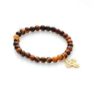 Silk & Steel Super Cross Bracelet Gold Tigers Eye