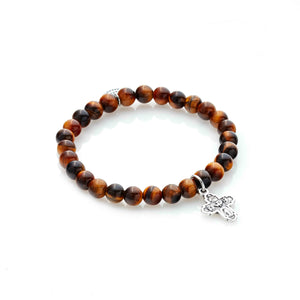 Silk & Steel Super Cross Bracelet Silver Tigers Eye