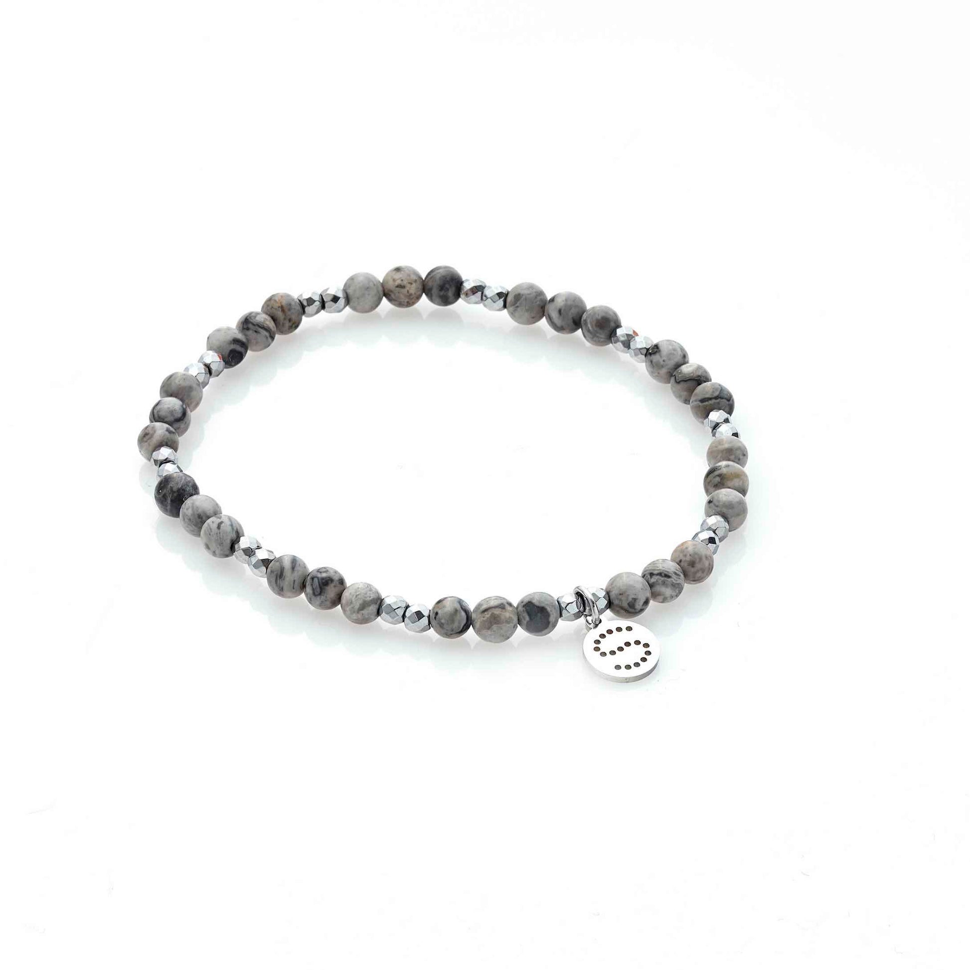 Silk & Steel Sequence Bracelet Landscape Jasper and Silver Hematite