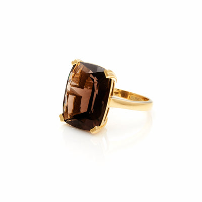 Silk & Steel Jewellery Goddess Ring Smokey Quartz + Gold