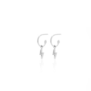 Silk & Steel Superfine Lightning Bolt Hoop earrings silver white topaz