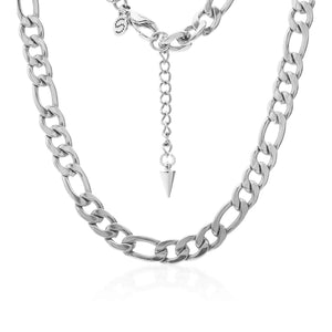 Silk & Steel Figaro Steel Necklace Silver