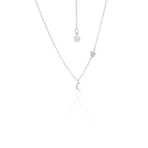Silk & Steel Jewellery Superfine Celestial Star and Moon necklace white topaz silver