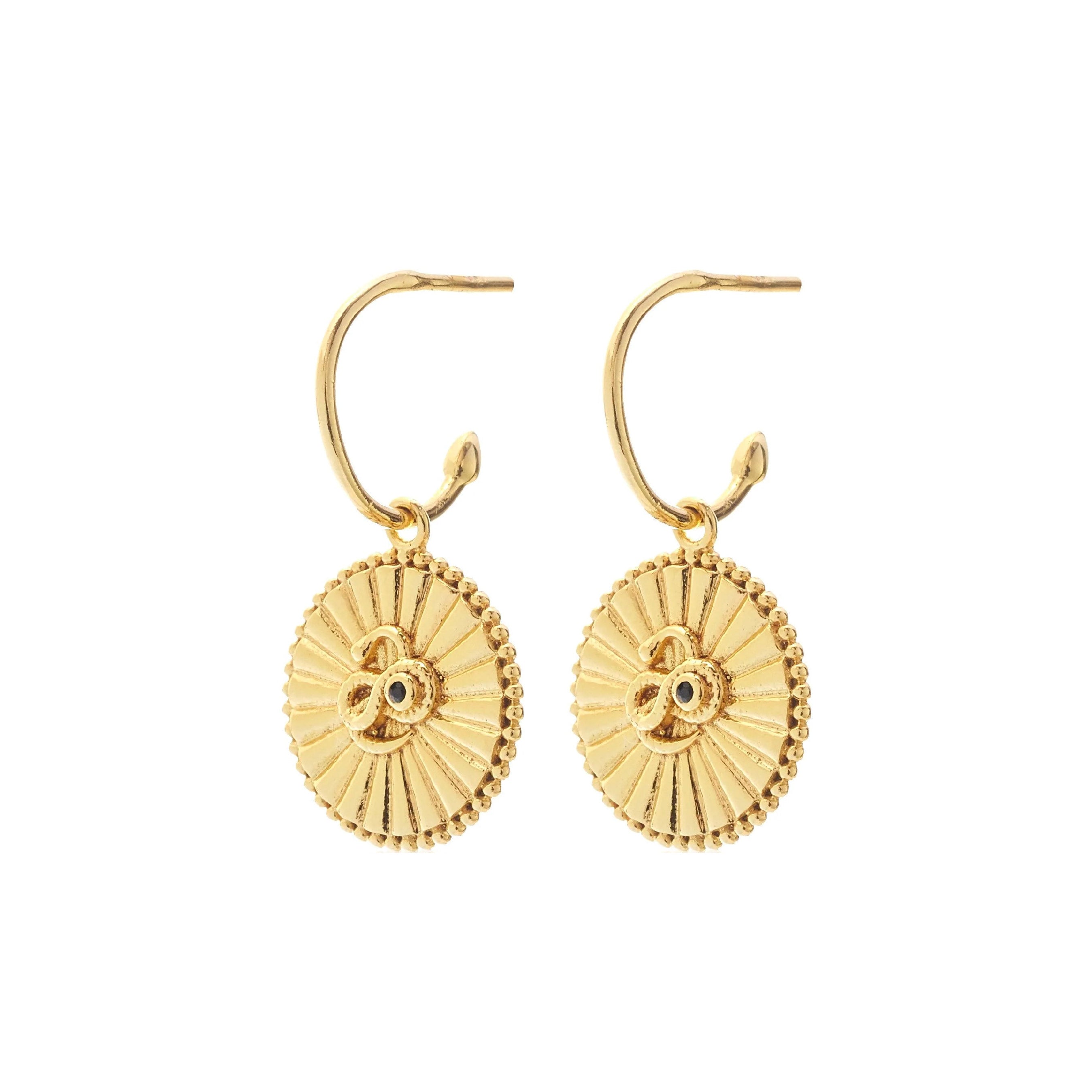 Silk & Steel Jewellery Serpent of Strength Talisman Earrings Gold Black Spinel