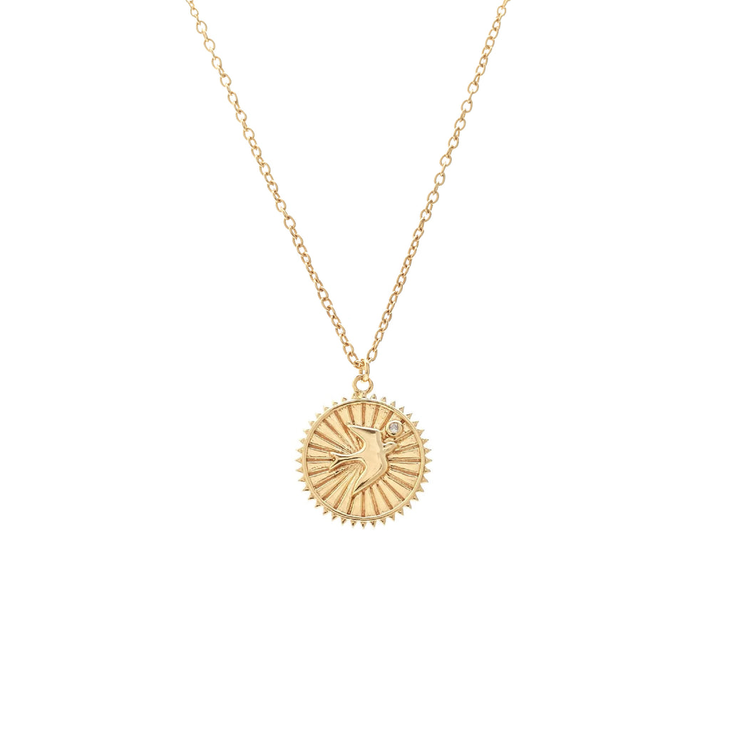 Silk & Steel Jewellery Talisman Swallow of Hope Necklace Gold Aquamarine