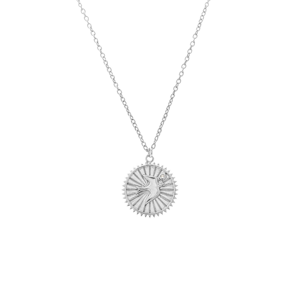 Silk & Steel Talisman Swallow Of Hope Necklace Silver Aquamarine