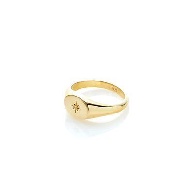 Silk & Steel Guiding Star Signet Ring White Topaz Gold