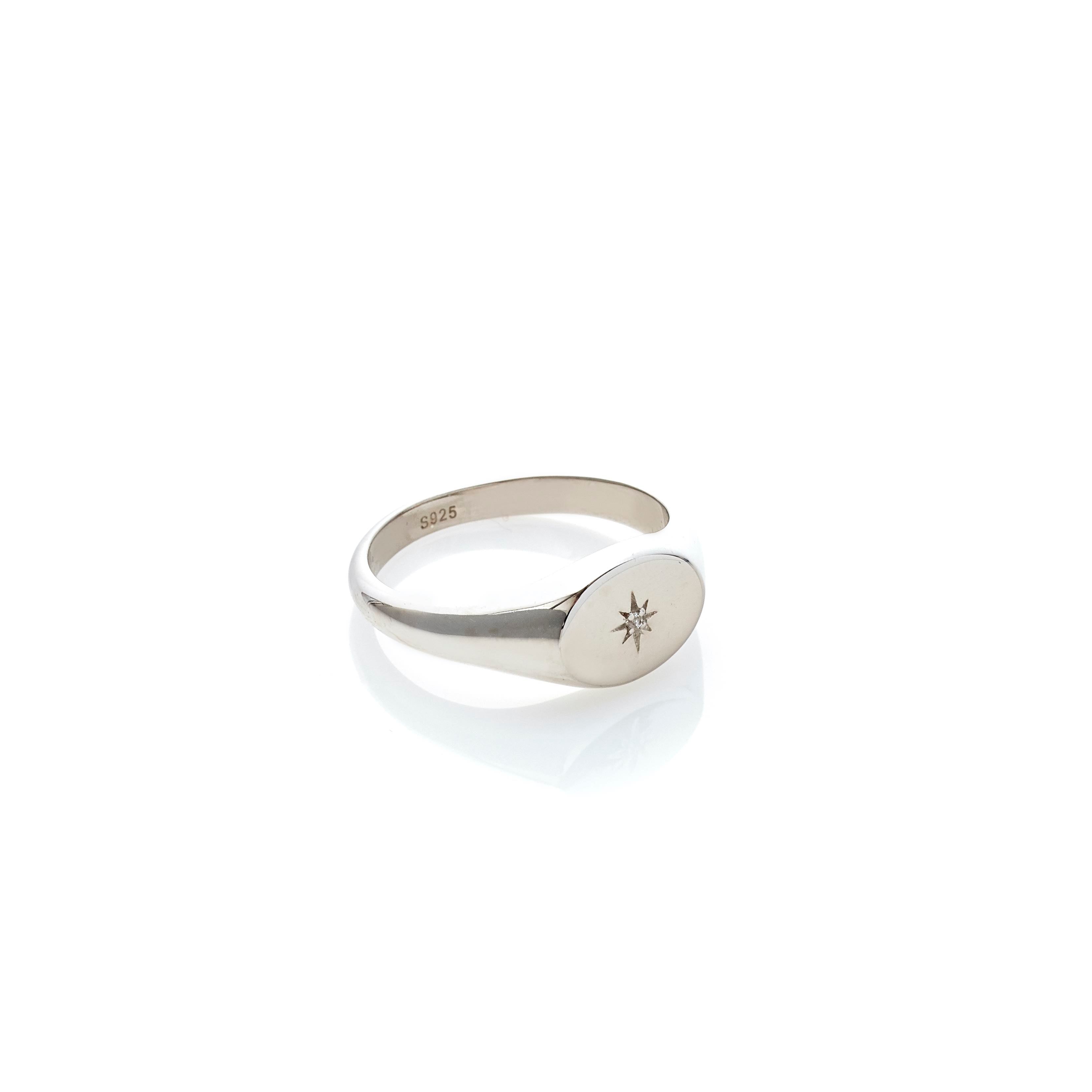 Silk & Steel Jewellery Guiding Star White Topaz Signet Ring Silver